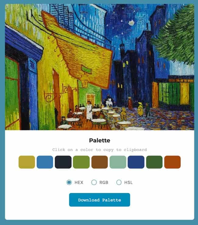 Palette colori da quadro di Van Gogh